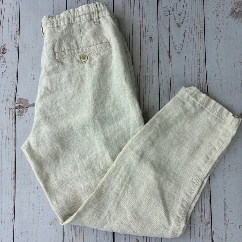 Zara Linen Blend Tapered Pants Oatmeal Beige Drawstring Waist Size 30